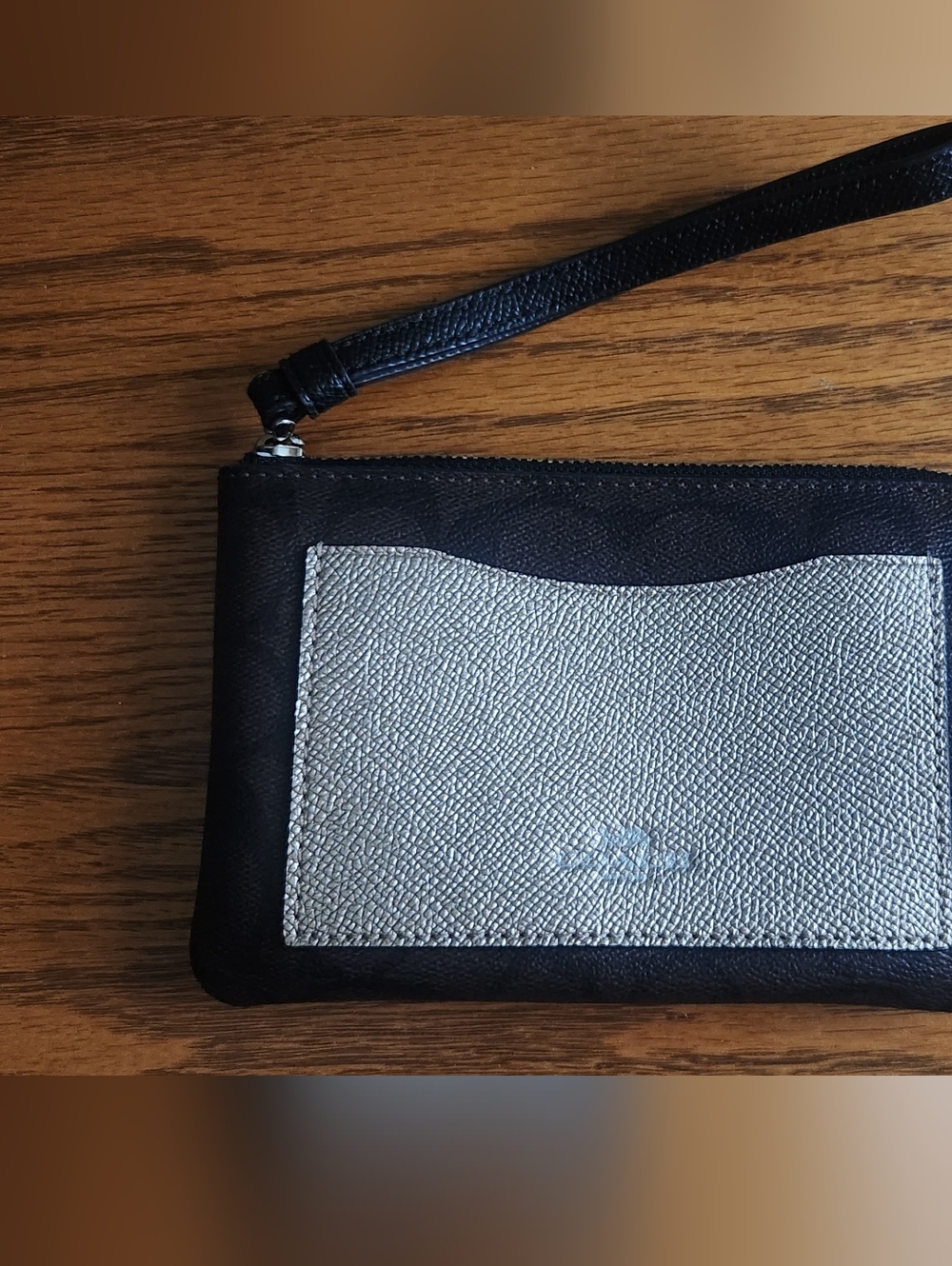 Coach Black Wristlet with Silver Front Pocket